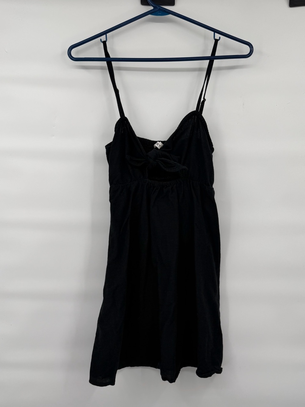 Roxy black linen blend tie front mini beach dress